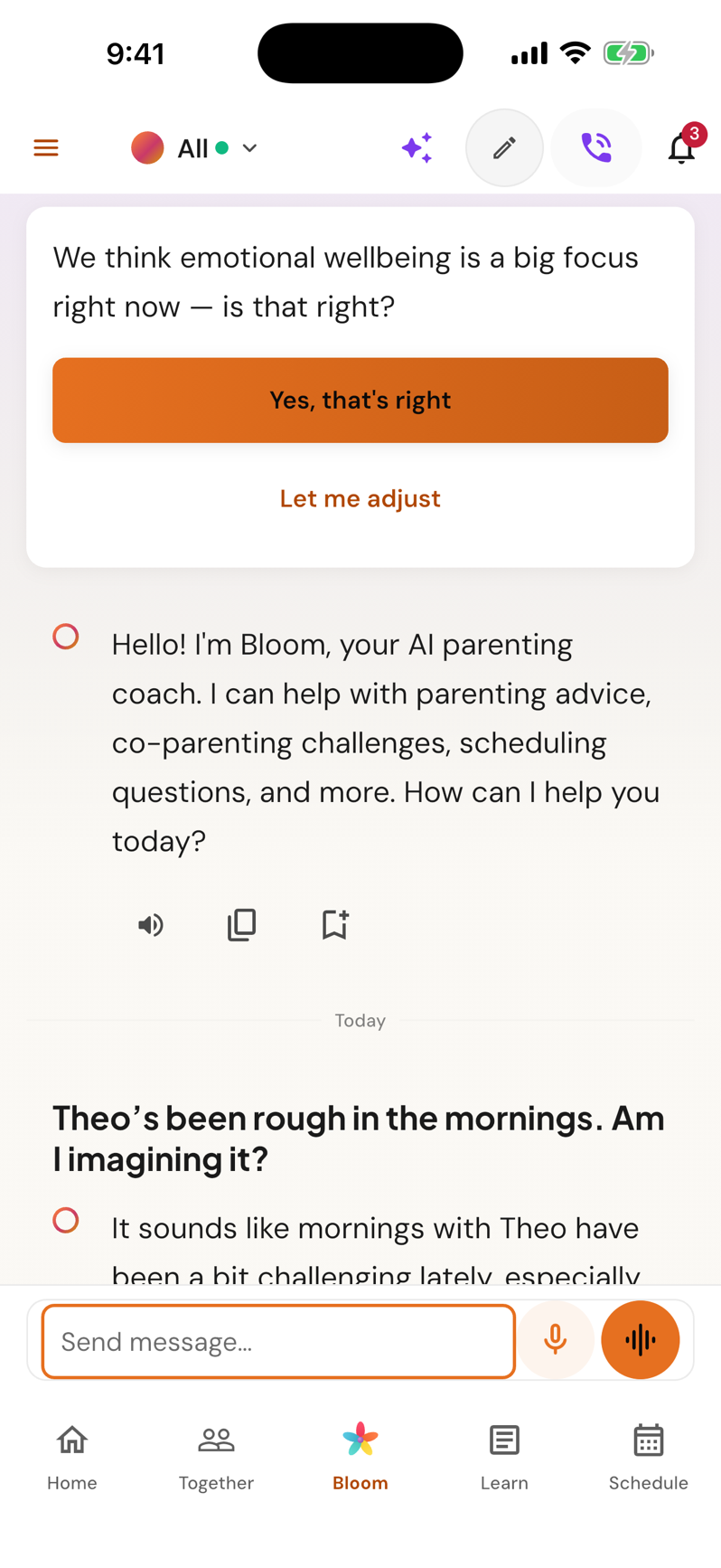 A late-night question to Bloom, “Theo’s been rough in the mornings. Am I imagining it?”, and Bloom’s answer